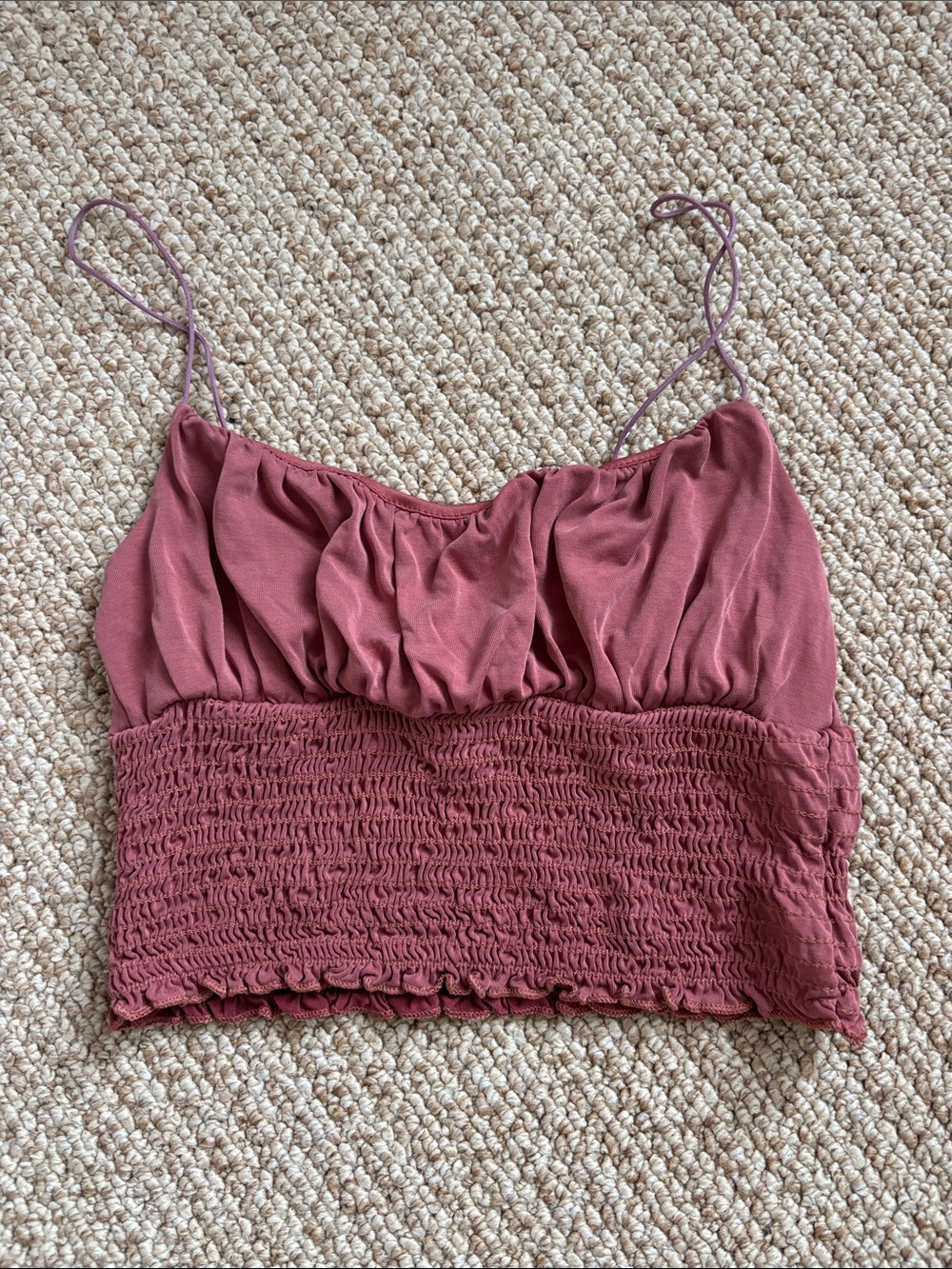 Urban Outfitters Rose Mauve Smocked Spaghetti-Strap Camisole